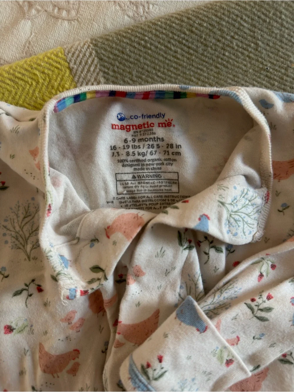Magnetic Me Cream Footie Pajamas with Pink & Blue Bird Print